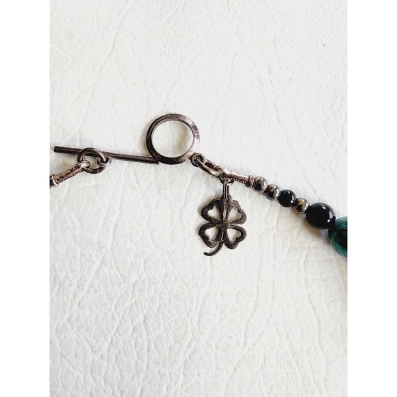 Vintage Sterling Graduated Beaded CHRYSOCOLLA ONYX Necklace - Picture 4 of 10